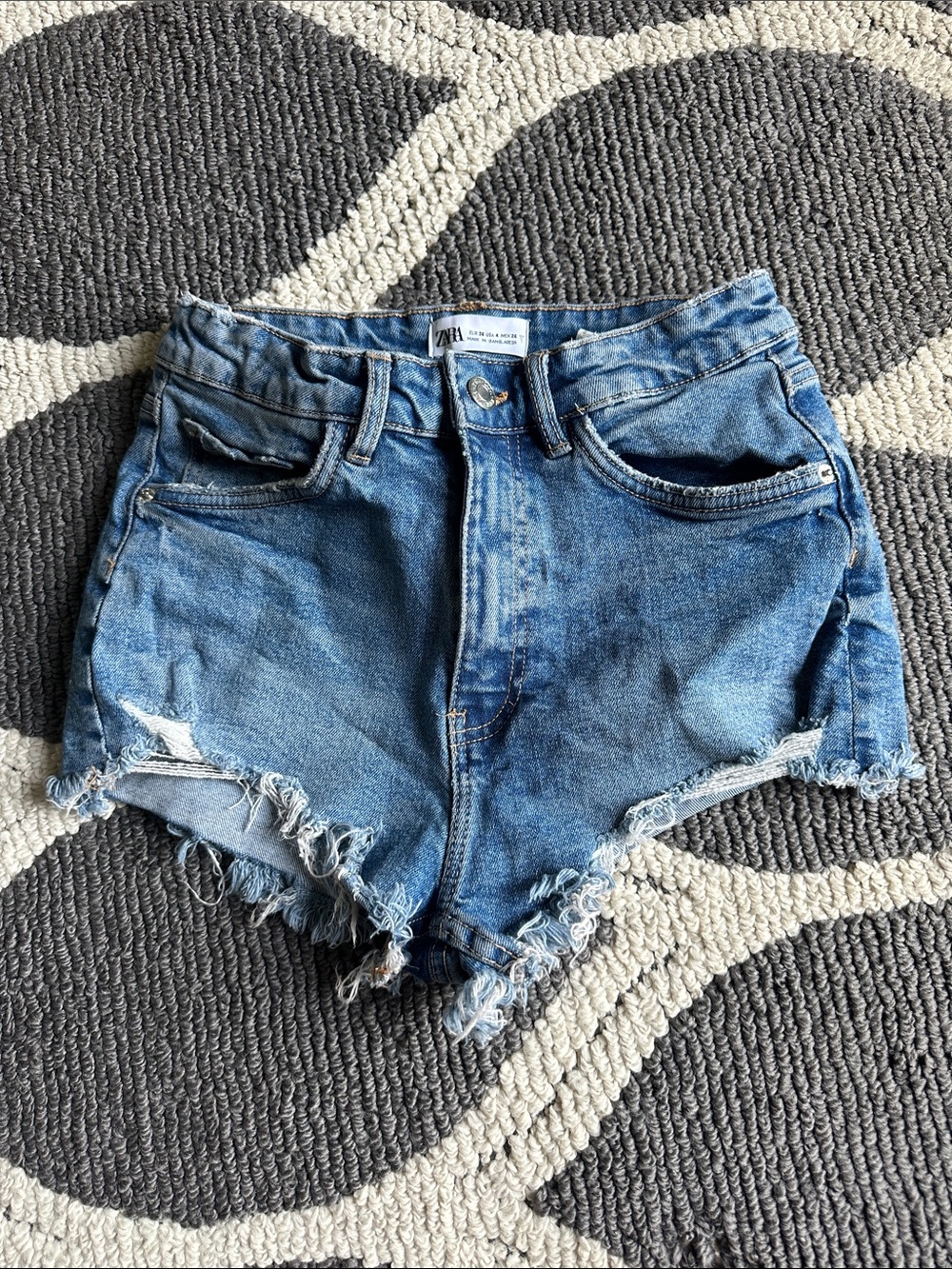Zara Blue Frayed Hem Distressed Denim Shorts